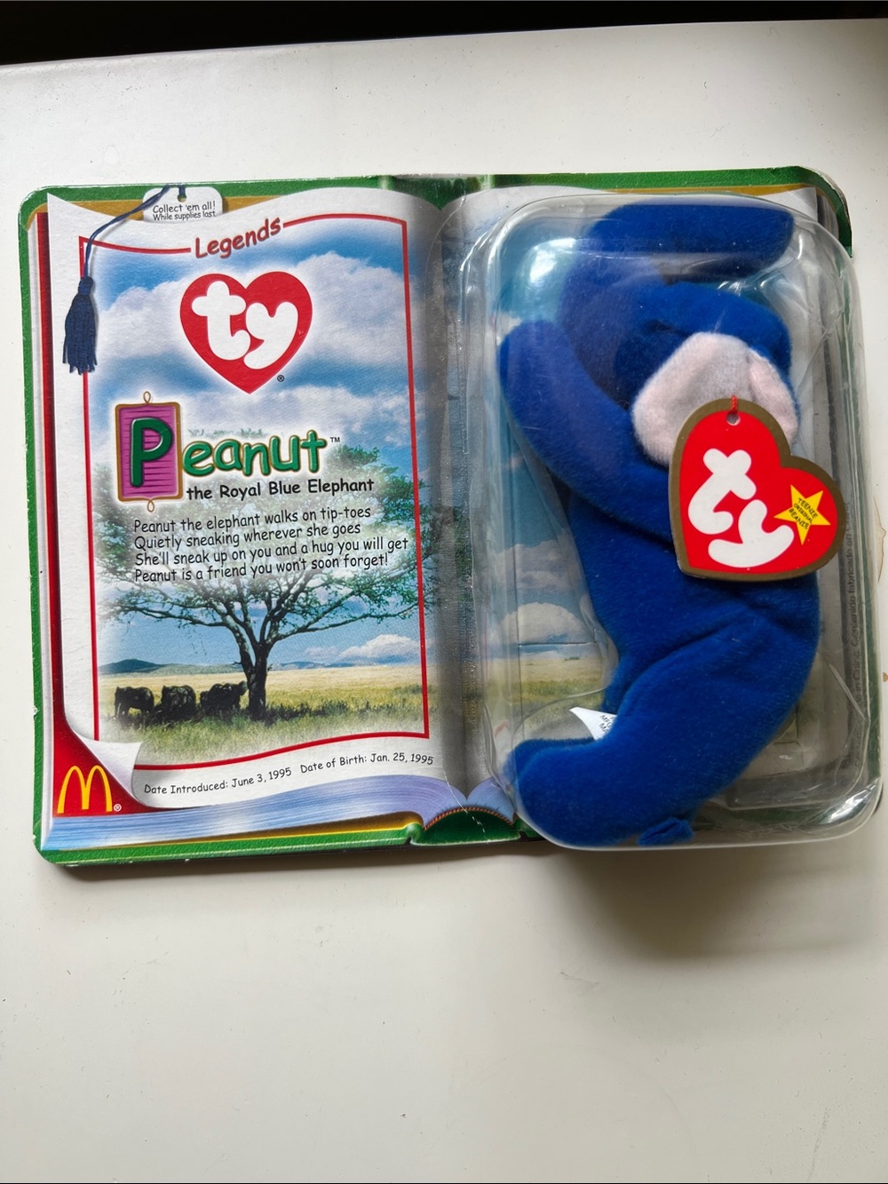 TY Peanut Royal Blue Elephant Plush with White Ear Detail